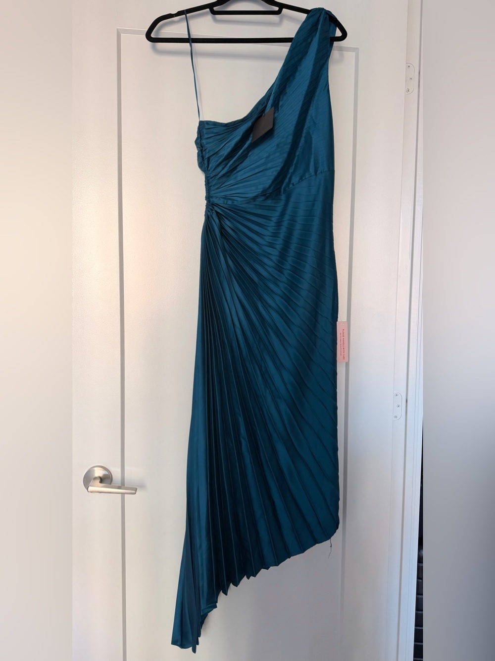 Dress Forum One-Shoulder Teal Pleated Gown